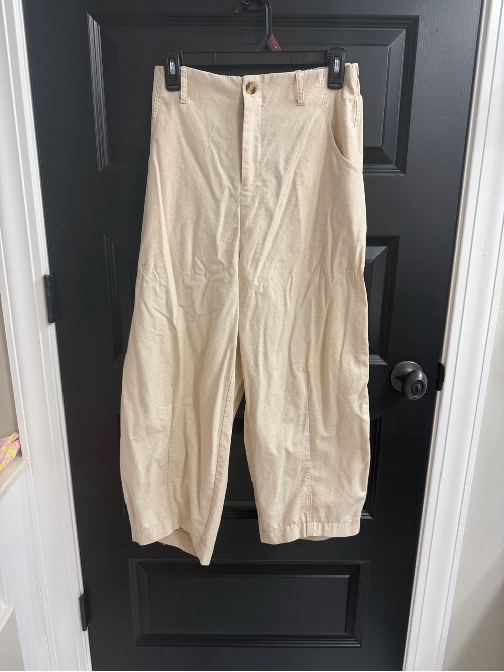 Linen Blend Balloon Barrel Pants | Size Small | Natural Oatmeal